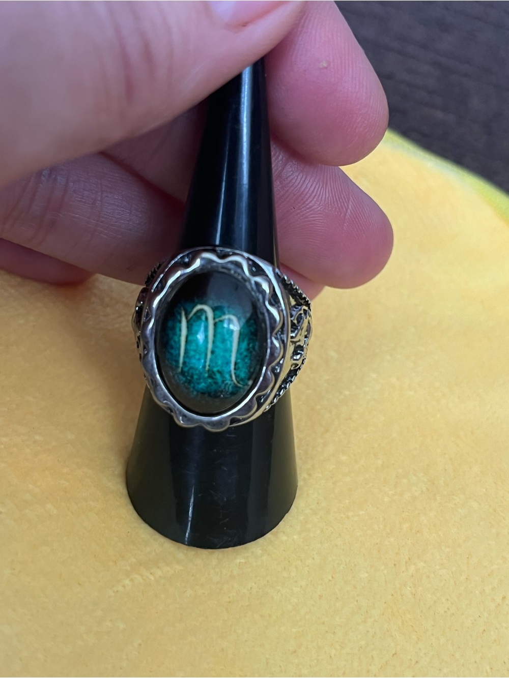 Sterling Silver Turquoise Glass Scorpio Statement Ring